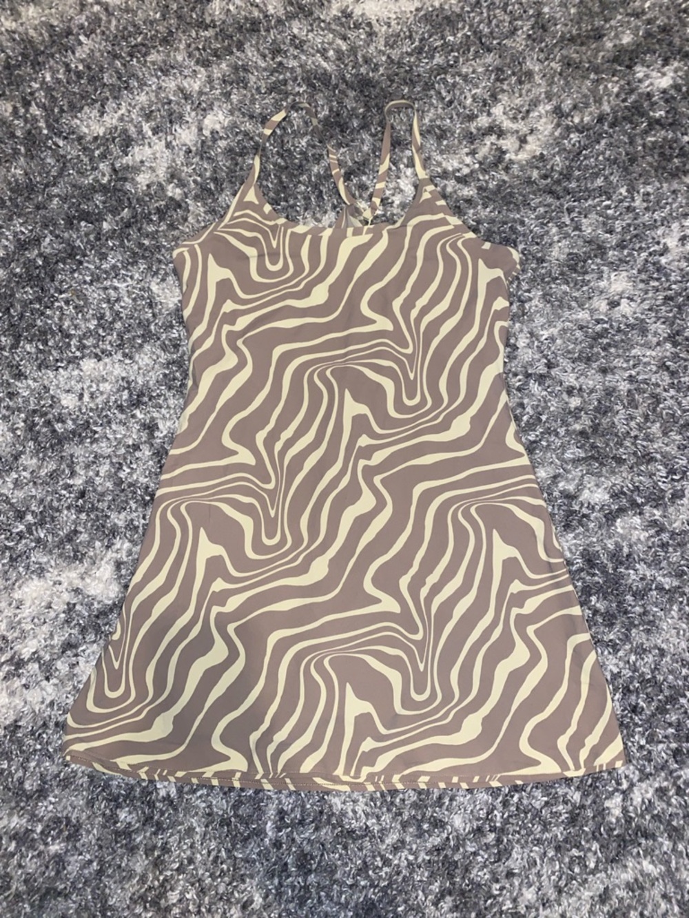Outdoor Voices Taupe and Cream Zebra-Print Strappy Jumpsuit Romper